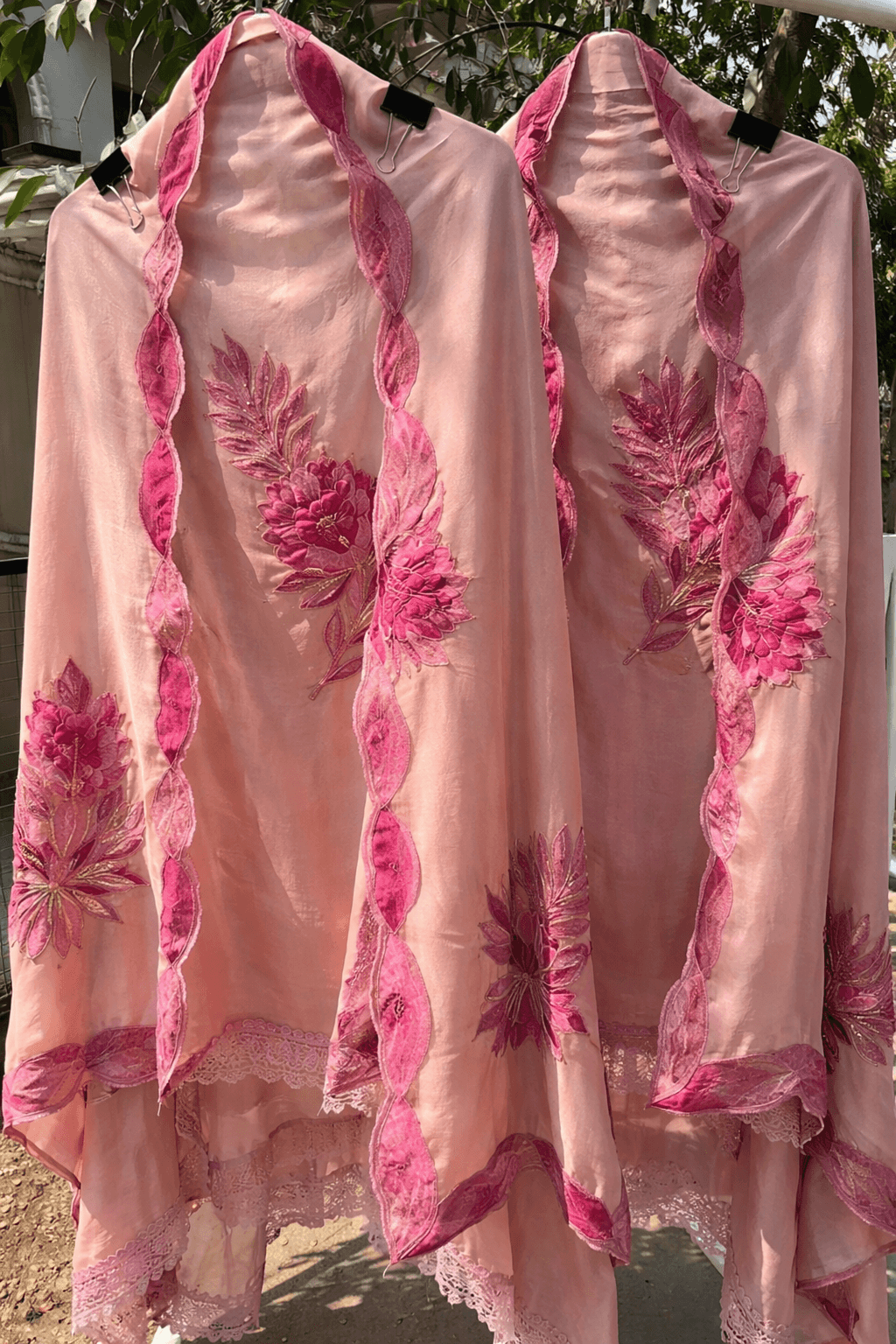 Applique work on Shimmer Tissue Fabric